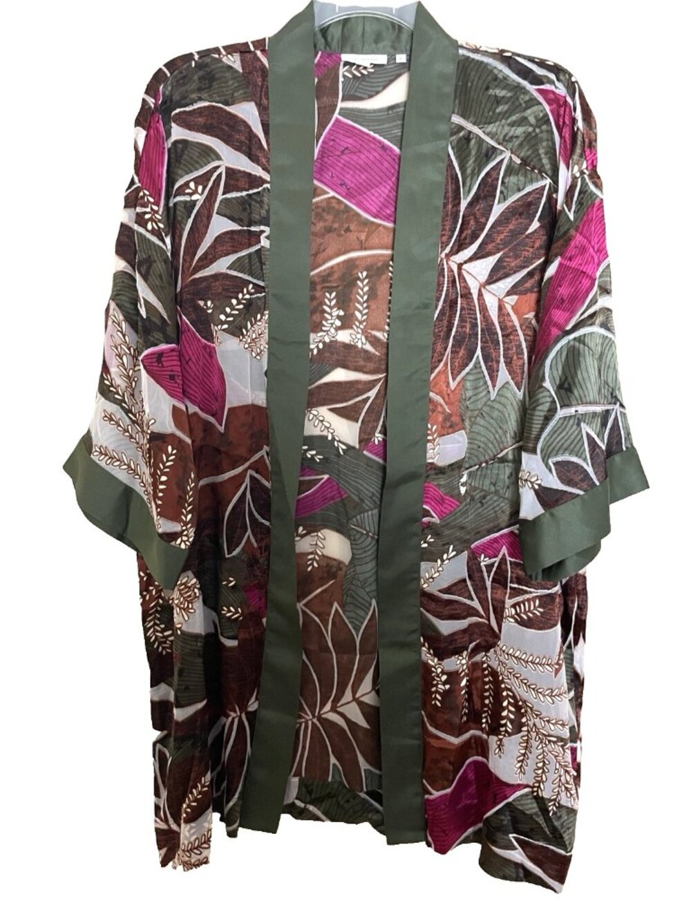 Chico's Floral Open Front Topper Kimono Cardigan L/XL Silk Blend